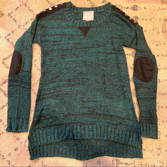 Romeo & Juliet Couture Heather Teal Long Sleeve Sweater Elbow Pads & Studs Small - Picture 5 of 9